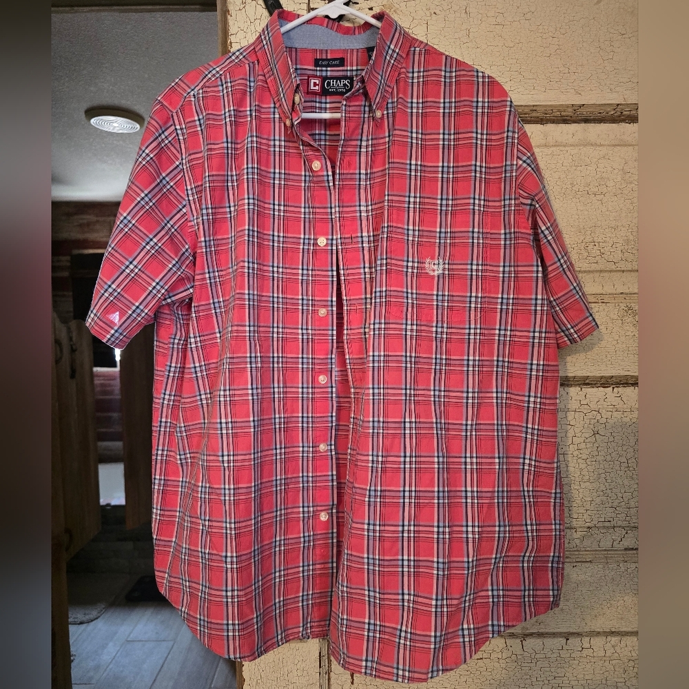 Mens Ralph Lauren Chaps Button Down Short Sleeve Pink Dresd Shirt Large EUC!